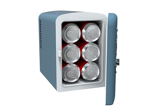 Frigidaire Retro 9-Can Mini Personal Fridge Portable Cooler for Car, Office, Bedroom, Dorm Room, or Cabin, 11.8" D x 7.1" W x 10.1" H, BLUE