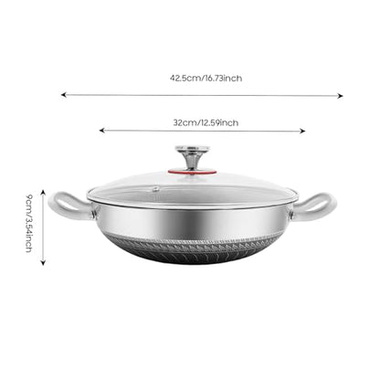 WINNIESHOP Hybrid Frying Pans Nonstick Paella Pan with Lid 14 Inch Stainless Steel Deep Skillet Large Frying Pan Big Pan for Cooking, Suitable for All Cooktops Including Induction (12.59 Inch)