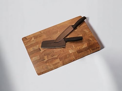 Vesta Homes Large Wooden End Grain Cutting Board | 18 * 12 Inches | Chopping, Serving Board/Block for Kitchen Vegetables, Fruits, Cheese and Charcuterie | Natural Acacia Wood | Handcrafted