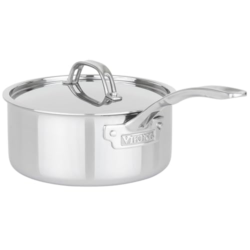 Viking PureGlide Pro 3-Ply Nonstick Sauce Pan, Made without PFAS, 3-Quart Induction Cooking Pot with Lid, Metal Utensil Safe Titanium Nonstick Surface, Oven Safe to 600F