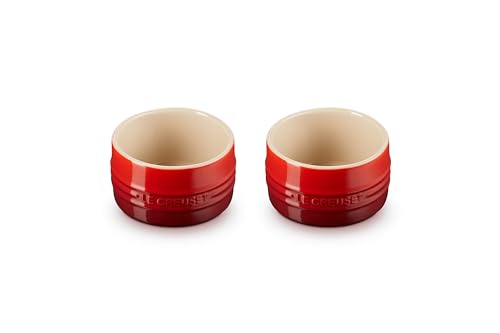 Le Creuset Stoneware Round Ramekin Straight Wall Set of 2, 7 oz. Each, Cerise