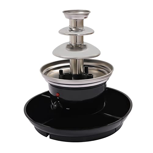 Yollsolom 3-Tier Chocolate Fondue Fountain, 1LB Capacity Electric Chocolate Fountain Machine with 6 Forks & Tray - 40W 430 Stainless Steel for Party Wedding Birthday (Black)
