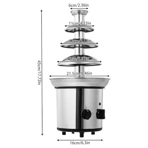 Chocolate Fountain Machine, 4 Tier Stainless Steel Commercial Hot Chocolate Fondue Tower, Deluxe Catering Cheese Waterfall Fondue, Chocolate Melt and Heat Machine for Cafe, Hotel, Party, Wedding