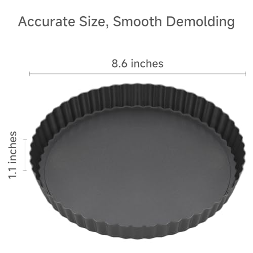 Maclia Tart Pan Removable Bottom - 8.6 Inch Non-Stick Carbon Steel Pie Pan for Baking Tarts, Pies, Quiches, Brownies, Quiche Baking Dish with Fluted Edges, Fruit Tart Mold