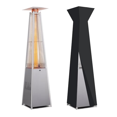LAUSAINT HOME 48,000 BTU Pyramid Propane Heater – Outdoor Heater for Patio with Waterproof Cover & Wheels, 87" Tall Quartz Glass Tube Flame Heater for Deck, Garden, Party, Commercial, Restaurant