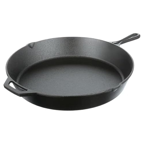 CLMSTE 15" Pre-Seasoned Cast Iron Skillet with Handle and Lipsfor Bread, Baking,Pizza, Outdoor Cooking, Camping, Grill, Stovetop