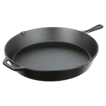 CLMSTE 15" Pre-Seasoned Cast Iron Skillet with Handle and Lipsfor Bread, Baking,Pizza, Outdoor Cooking, Camping, Grill, Stovetop