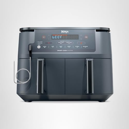 Ninja Foodi Air Fryer w/Smart Cook Thermometer | 6-in-1 Air Fry, Roast, Bake, Dehydrate & More | DualZone™ Match Cook & Smart Finish, 2 Independent Baskets | XL 10 Qt, Stainless Steel | Grey,DZ550GY