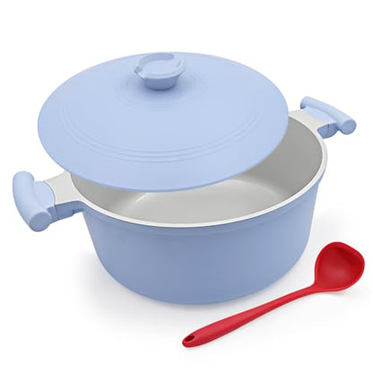 AIKENBBKK 7 Quart Lightweight Dutch Oven Pot with Lid, Ceramic Cooking Pot Nonstick, Aluminum Cookware for Stews Braising and Frying, Induction Pot for All Stoves, Stay-Cool Handle, PFOA Free, Blue