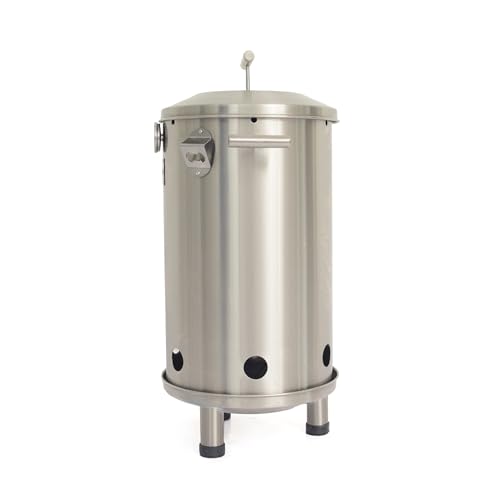 VOLCANO Small Barrel Grill – 100% Stainless Steel Charcoal Smoker with Thermometer & Vent System – Vertical Grill & Smoker, Holds 15 lbs of Meat
