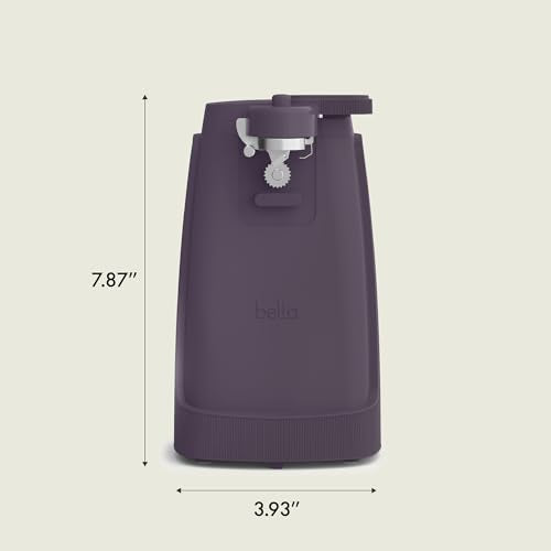 bella Electric Can Opener and Knife Sharpener, Removable Cutting Lever, Cord Storage, Stainless Steel Blade, Plum
