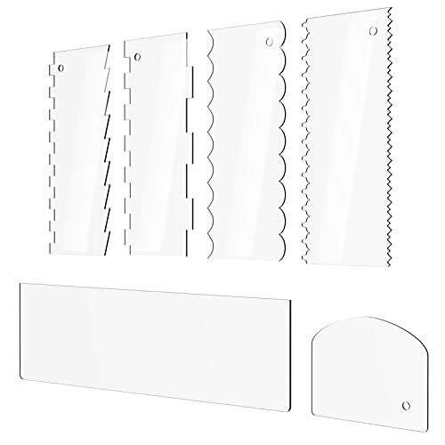 Cake Scraper 6 Pieces Clear Acrylic Icing Smoother Decorating Comb Scrapers Set, Pastry Cutter for Mousse Butter Cream Decoration, 11 Patterns Different Stripes for Cakes Edges, Kitchen Baking Tool
