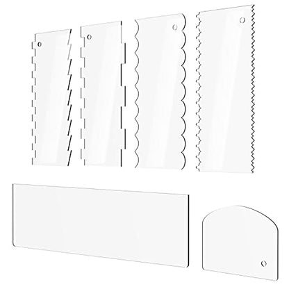 Cake Scraper 6 Pieces Clear Acrylic Icing Smoother Decorating Comb Scrapers Set, Pastry Cutter for Mousse Butter Cream Decoration, 11 Patterns Different Stripes for Cakes Edges, Kitchen Baking Tool