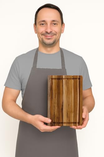 Teakhaus Carving Board with Juice Groove - Small (S) Teak Wood Cutting Board 14”L x 10”W x 1” Thick - Lightweight, Sustainably Harvested & FSC Certified - Knife Friendly with Beeswax Oil Finish