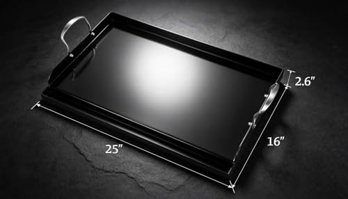 Updated 25" x 16" Cast Iron Griddle for Gas Grill, Nonstick Nanoceramic Stove Top Griddle for Gas Stove, Pre-Seasoned Flat Top Plate Insert for Outdoor Gas Grill, Camping, Tailgating, Parties
