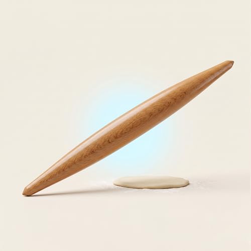 16-inch French Rolling Pin for Baking - Professional Solid Beechwood Dough Roller for Pizza, Pastry & Cookie Crust - Tapered Wooden Rolling Pins for Precision Control