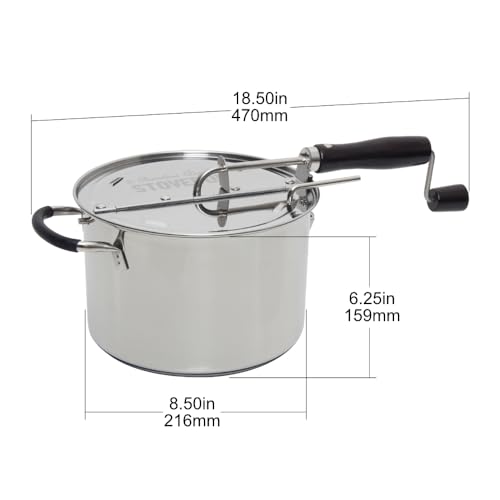 StovePop Stainless Steel Popcorn Popper - Gearless Hand Crank, Magnetic Lid, 6 Qt - Induction Range Compatible