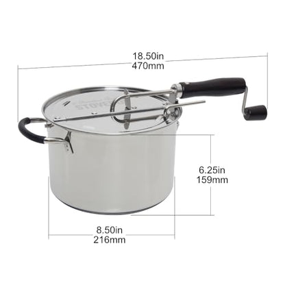 StovePop Stainless Steel Popcorn Popper - Gearless Hand Crank, Magnetic Lid, 6 Qt - Induction Range Compatible