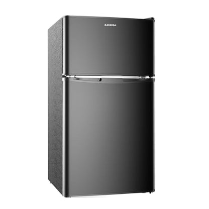 BANGSON 3.2 CU.FT Mini Fridge with Freezer Bedroom, 2 Door Office Small Refrigerator, Quiet Compact Fridge for Home, Dorm, Apartment, Garage, RV, Adjustable Thermostat, Low Noise, Black