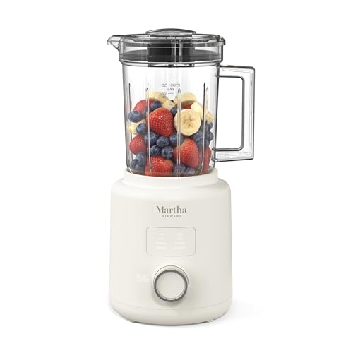 Martha Stewart 50oz Countertop Blender, Smoothie, Margarita & Ice Crushing Blender, BPA-Free Pitcher, 3 Speeds, 5 Presets, Auto-Clean Function, Dishwasher Safe, Stainless Steel Blades, Linen Cream