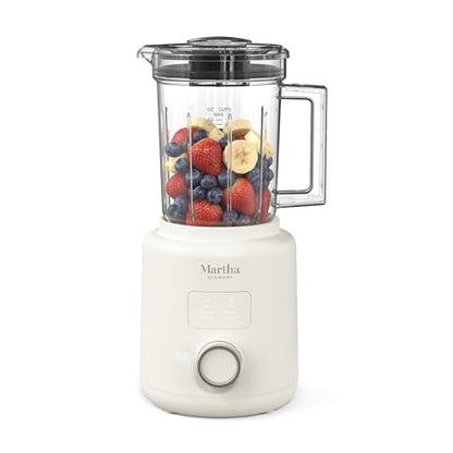 Martha Stewart 50oz Countertop Blender, Smoothie, Margarita & Ice Crushing Blender, BPA-Free Pitcher, 3 Speeds, 5 Presets, Auto-Clean Function, Dishwasher Safe, Stainless Steel Blades, Linen Cream