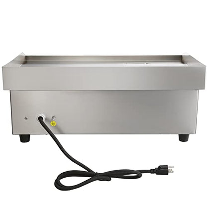 VEVOR Commercial Electric Griddle, 22", 1600W Countertop Flat Top Griddle, Stainless Steel Teppanyaki Grill w/Iron Cooking Plate, 122-572℉ Adjustable Temp Control 2 Shovels & Brushes, 110V