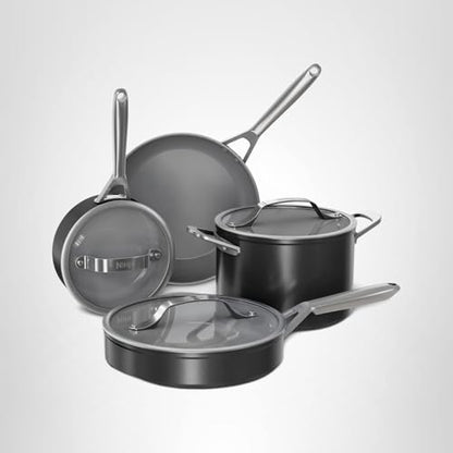 Ninja Ceramic Pro 7-Piece Cookware Set, Non-Stick Pots & Pans Set with Glass Lids, Nontoxic, PTFE Free, Ceramic Coated, Oven Safe, All Stovetops & Induction Compatible, Black, CW39007BK