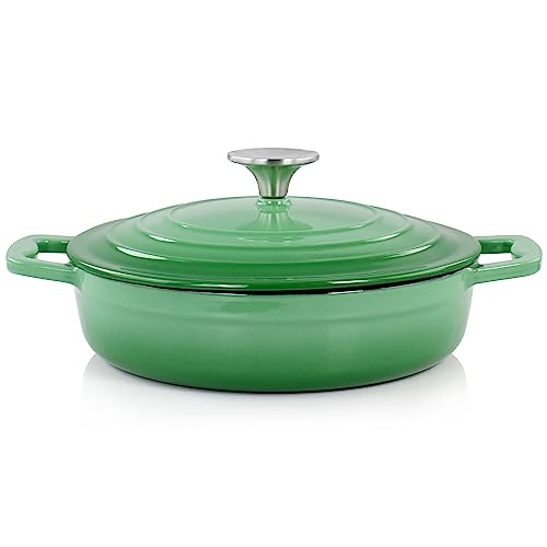 MegaChef 2 Quart Round Enameled Cast Iron Braiser Pan (Green)
