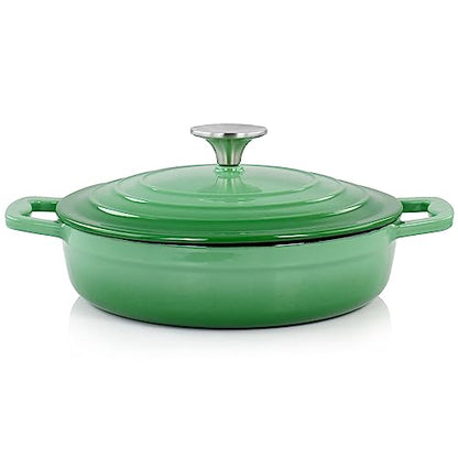 MegaChef 2 Quart Round Enameled Cast Iron Braiser Pan (Green)