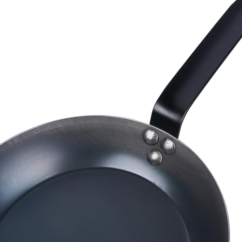 Restaurantware-Met Lux 9 Inch Fry Pan, 1 Lightweight Frying Pan - Induction-Ready, Triple-Riveted, Black Carbon Steel Cooking Skillet, Durable, For Searing, Sauteing, And Browning Food