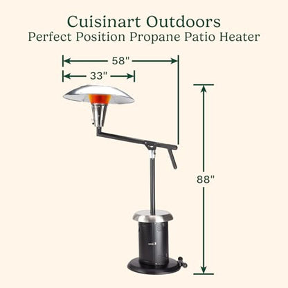 Cuisinart Perfect Position Propane Patio Heater, 38,200 BTU Powerful Directional Stainless Steel Outdoor Heater with Hidden Tank and Drink Table, Swivel Arm and Reflective Heat Shield