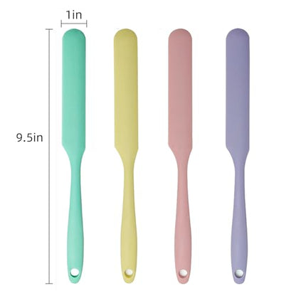 4 Pcs Silicone Jar Spatula Set - Long Handle Sourdough Scraper, Skinny Spatula for Jars, Bottles, and Containers, Non-Stick Heat Resistant Cake Cream Spatulas