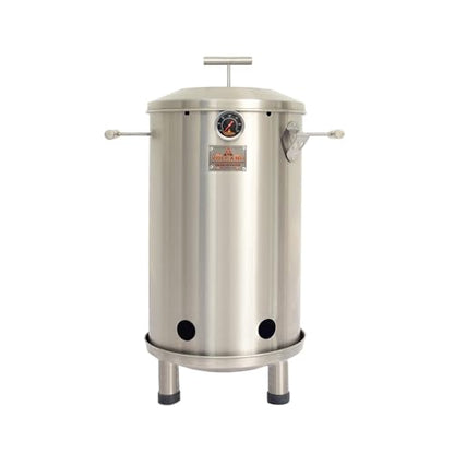 VOLCANO Small Barrel Grill – 100% Stainless Steel Charcoal Smoker with Thermometer & Vent System – Vertical Grill & Smoker, Holds 15 lbs of Meat