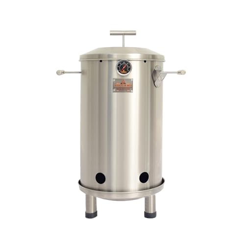 VOLCANO Small Barrel Grill – 100% Stainless Steel Charcoal Smoker with Thermometer & Vent System – Vertical Grill & Smoker, Holds 15 lbs of Meat