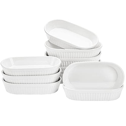 Foraineam 10 Pack White Ramekins, Porcelain Souffle Dishes, Oval Crème Brulée Ramekins for Baking, 6 Ounce Dessert Bowls Set for Soufflé, Pudding, Quiche, Snack, Custard, Dishwasher and Oven Safe