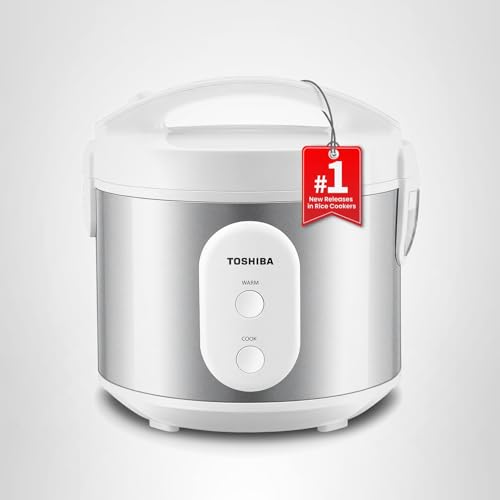 TOSHIBA Rice Cooker & Steamer Simple 5.5 Cup(Uncooked) with Steaming Basket, Removable Non-Stick Inner Pot & Inner Lid, for Soups, Stews, Grains&Oatmeal, One Touch&Keep Warm Function, Silvery White