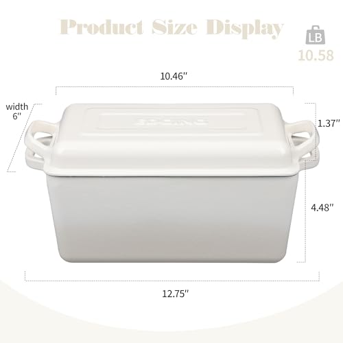 EDGING CASTING Enameled Cast Iron Dutch Oven, Oblong Bread Oven for Sourdough Bread Baking, Baking Pan, Dual Handles, Oven Safe, 4 Quart, White