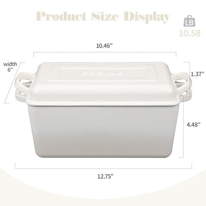 EDGING CASTING Enameled Cast Iron Dutch Oven, Oblong Bread Oven for Sourdough Bread Baking, Baking Pan, Dual Handles, Oven Safe, 4 Quart, White
