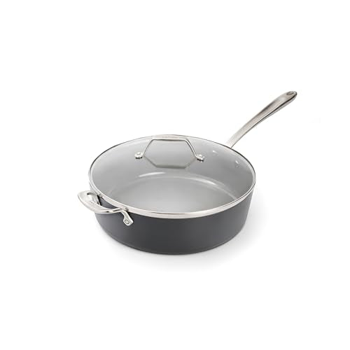 All-Clad HA1® Ceramic Nonstick, Saute Pan with Lid 6 Quart - Oven Safe up to 450° & Compatible with All Stovetops (Gas, Electric & Induction) Light Grey