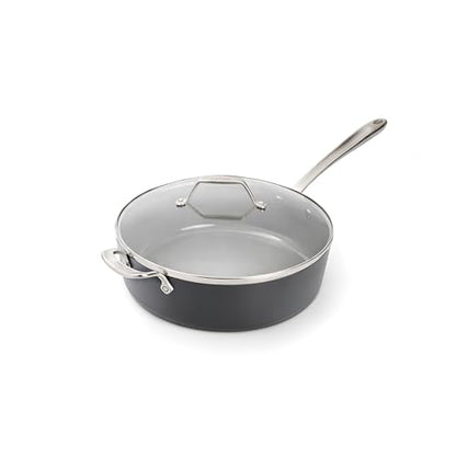 All-Clad HA1® Ceramic Nonstick, Saute Pan with Lid 6 Quart - Oven Safe up to 450° & Compatible with All Stovetops (Gas, Electric & Induction) Light Grey