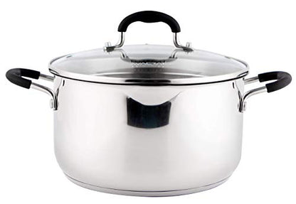 AVACRAFT Stainless Steel Stockpot with Glass Strainer Lid, 6 Quart Stock Pot, Soup & Saucepan Cookware, Side Spouts, Multipurpose, Induction Pan, (5-Ply Capsule Bottom, 6QT)