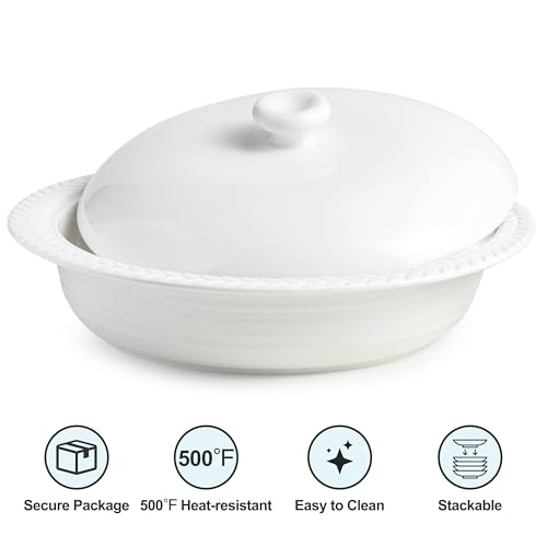 Cormomu Deep Dish Pie Pan with Lid, 11 inch Ceramic Pie Dish, Round Baking Dish for Apple, Quiche, Pot Pies, Tart, etc, Microwave, Dishwasher, and Oven Safe