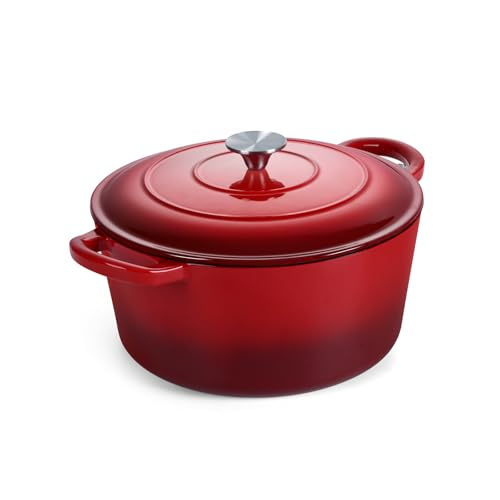 3QT Dutch Oven Pot with Lid, Onader Enameled Cast Iron Small Dutch Oven for Bread Sourdough Baking, Heavy Duty - Red
