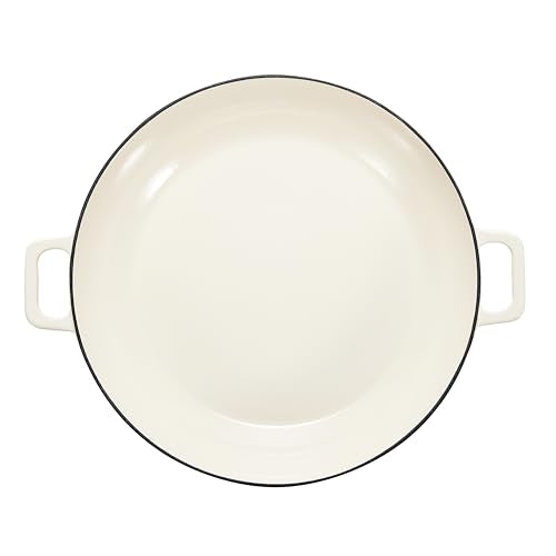 Amazon Basics Enameled Cast Iron - Covered Round Casserole Skillet with Lid, Oven Safe - 500°F, Even Heat Distribution, 3.3-Quart, White