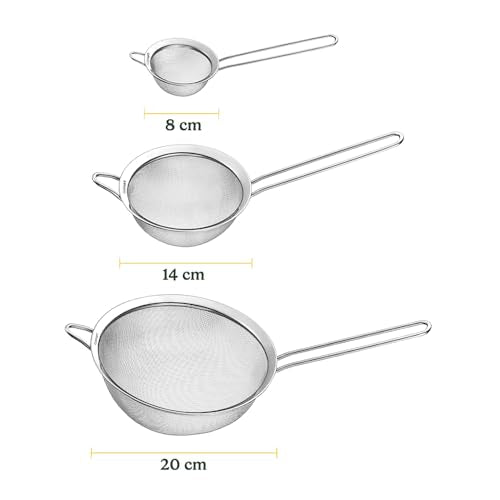 Cuisinart Mesh Strainers, 3 Count Stainless Steel Mesh Strainers for Kitchen, Fine Mesh Kitchen Strainer Set for Sifting, Straining & Cooking, Silver, CTG-00-3MS