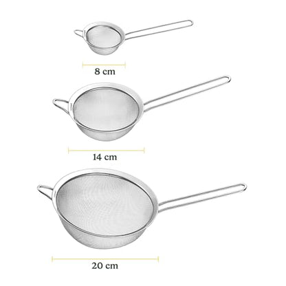 Cuisinart Mesh Strainers, 3 Count Stainless Steel Mesh Strainers for Kitchen, Fine Mesh Kitchen Strainer Set for Sifting, Straining & Cooking, Silver, CTG-00-3MS