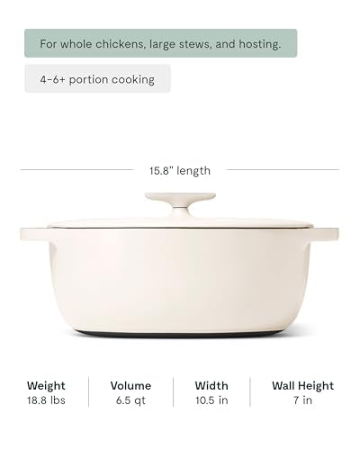 Caraway Enameled Cast Iron Dutch Oven - 8qt Dutch Oven With Lid - 3 Layer Enamel Coating - No Seasoning Required - Compatible With All Stovetops - Oven Safe - No Forever Chemicals - Cream