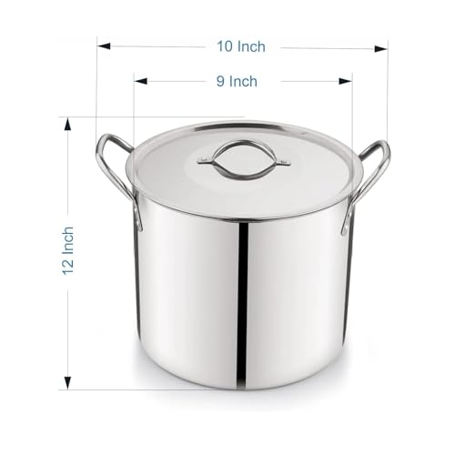 12-Qt Stainless Steel Stockpot with Metal Lid- Heavy Duty Cooking Pot for Pasta, Soup, Spaghetti, Nonstick Thick Bottom Big Stock Pot, Cookware for Canning, Boiling, Simmer