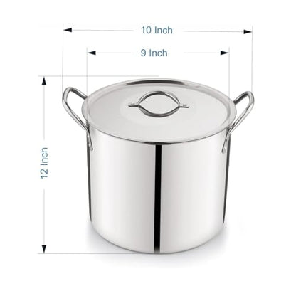 12-Qt Stainless Steel Stockpot with Metal Lid- Heavy Duty Cooking Pot for Pasta, Soup, Spaghetti, Nonstick Thick Bottom Big Stock Pot, Cookware for Canning, Boiling, Simmer