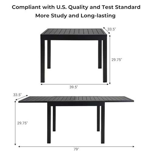 Grand patio 5-Piece Outdoor Dining Set for 4 with 1 Rectangle Expandable Table for 4-6 Person, Metal Woven Wicker Fixed Patio Chairs with Thickened Cushions for Yard, Poolside (Black)